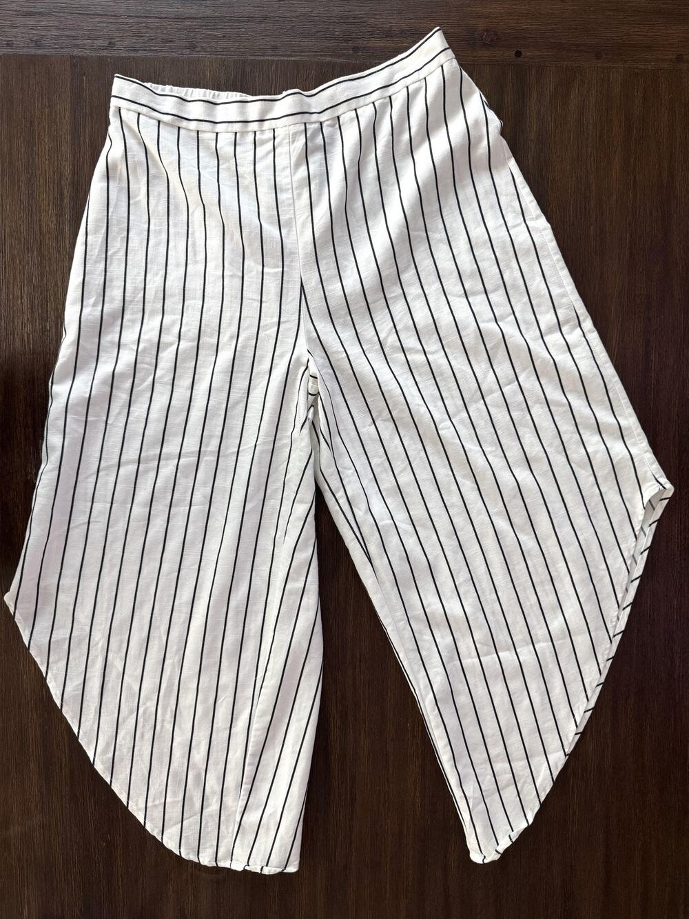 Coco Bianco Pants Womens Large White Striped Wide Leg Handkerchief Hem Palazzo